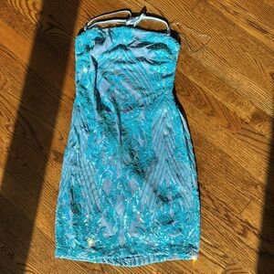 Blue sequin Crystal Doll dress medium mini